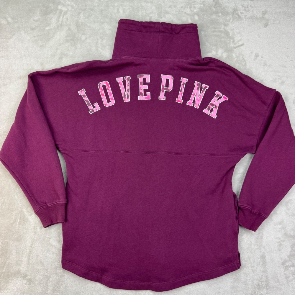 Pink Sweatshirt Womens Large Maroon Oversized Funnel Neck Pullover Y2K